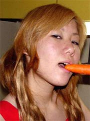 Asian teen puts carrot n cucumber in pussy