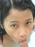 Lovely shaved Filipino teen sucks her boyfriend cock in swimming pool
