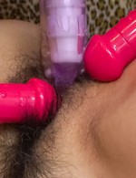 Naughty and horny teen babe fondled with sex toys and fucked